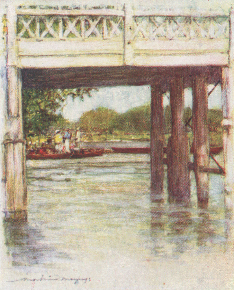 'Goring Bridge' by Mortimer Menpes. Oxfordshire. SMALL 1906 old antique print